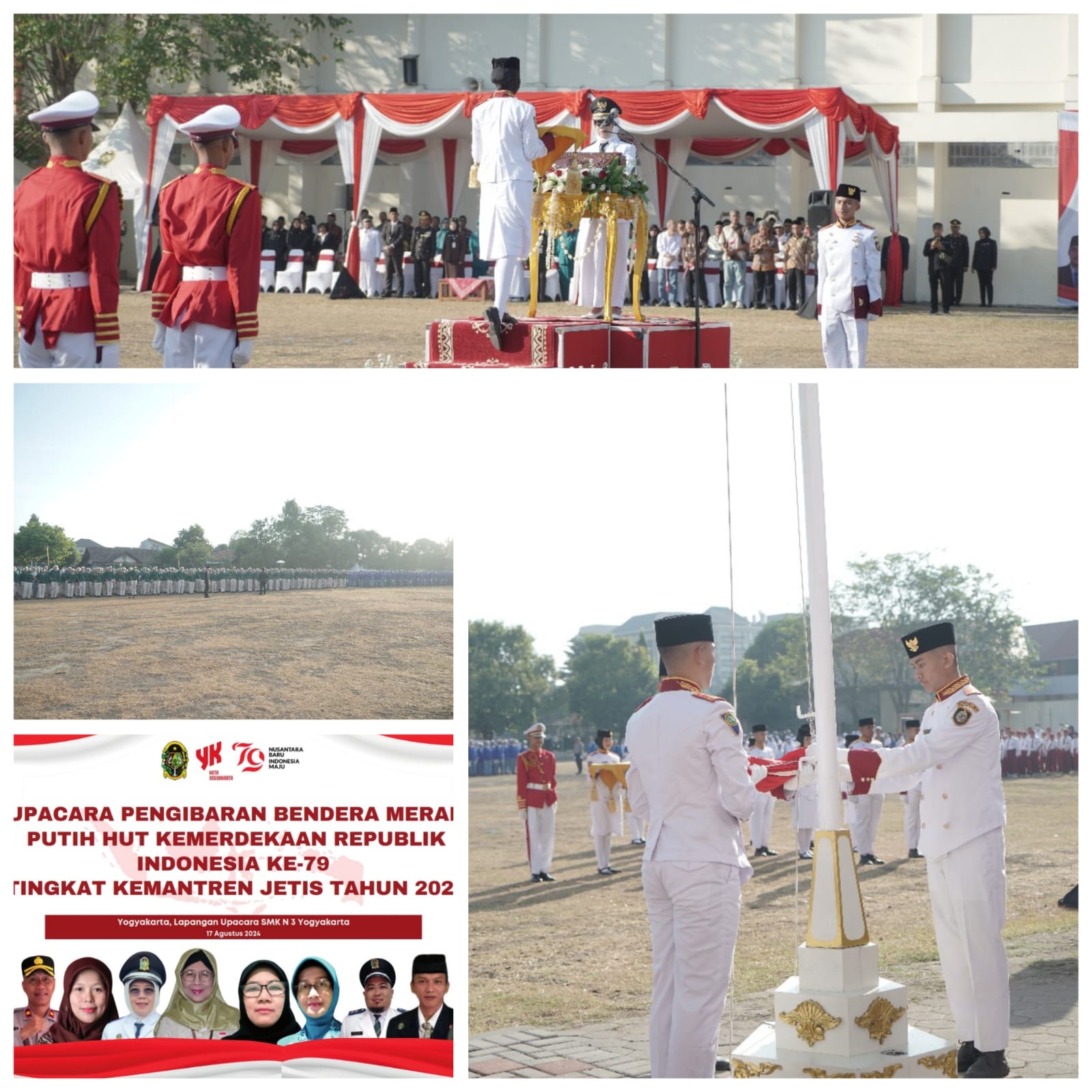 COKRO JUARA! Upacara Peringatan Ulang Tahun ke-79 Republik Indonesia Tingkat Forkompimtren Jetis di Lapangan SMKN 3 Yogyakarta